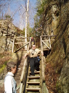 Hiking down the steep stairs to Cracks in the Rock.