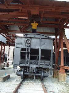Lucas checking out the coal car.