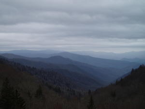 Our best view of the Smokies, just as the rain clouds were rolling in. It gave unique color variations!