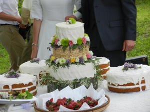 The yummy wedding cake and fresh strawberries from their farm!