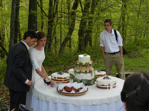 Cutting the cake.