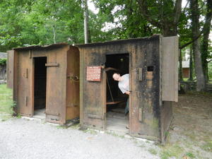 Here's the jail. Each cell holds four inmates. Danielle is here checking them out.