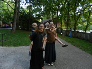 Danielle and Raven with their human backpacks. 