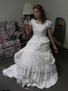 Laura getting her last minute refreshments in. She made her own dress--it was beautiful!