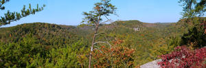 We decided the sky was so blue and the sun so bright that it would be a perfect day for a hike to Buzzard Rock to see the fall colors there! This is a panorama shot.