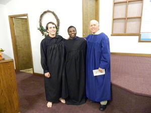 Pastor Gary with our "boys", Frankie and Travauris, just before their baptism.