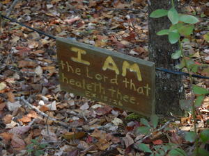 The circle is surrounded with these little wood signs--all having different "I AM" Bible verses.