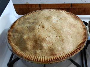 Dad also made two apple pies. This one says "Happy".