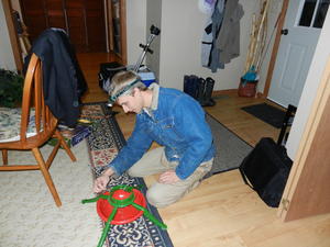 After dark, it was time for our favorite after-Thanksgiving activity: Turn on the Christmas music and bring in the Christmas tree!