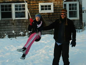 Uncle John giving her a boost.