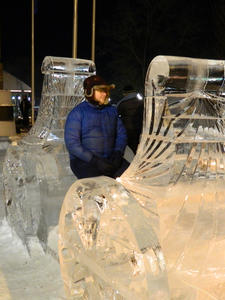 Andrew sitting in the ice carriage.