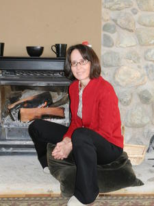 Aunt Terri studying by the fire.