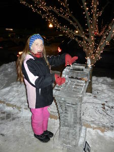 Madeleine punching the adding machine.