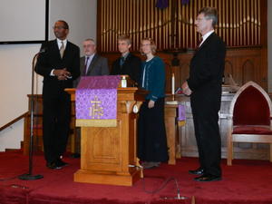 Keith Reid (far left) did the dedication prayer, and Dan Herwick (far right) shared some thoughts.