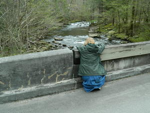 Kristina taking a river photo from the bridge.