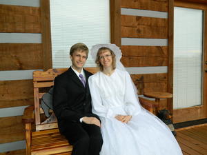 Our last morning in the cabin, Kristina surprised Daniel by putting on her wedding dress!