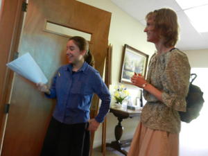 Kristina (Matron of Honor) and Kim working out details before the rehersal. 