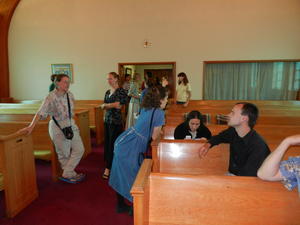 Everyone waiting for everyone else to arrive so we could start rehearsal.