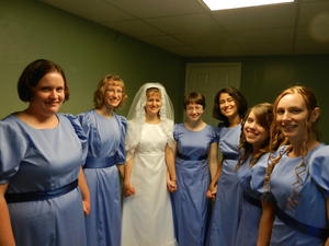 Kristina B with all her bridesmaids, just before going upstairs for the wedding.