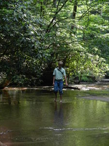 Daniel wading up the creek to join us.