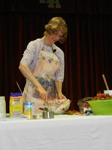 We were speakers all week at campmeeting--doing two meetings each day (one meeting repeated a second time). It was a lot of work and a lot of fun! Here, Kristina is doing a cooking demonstration.