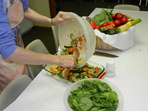 Pouring the veggies on top. Add tomato sauce or pasta sauce on top, and heat in the oven. Serve immediately!