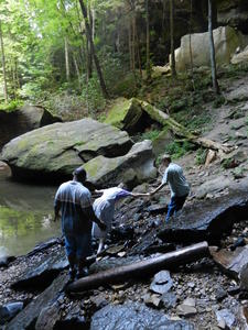 It was so hot, we ended up walking under the falls to cool off, before continuing down the trail! Daniel did it first. Mom tried it second. Tauvaris third.