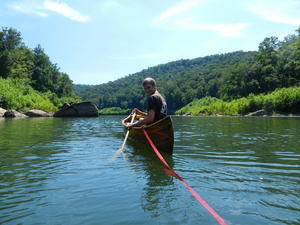 While Daniel towed her down the river with the canoe!