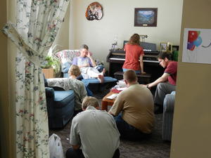 Everyone working on their separate puzzles. Some playing the piano, some whistling, some humming, and poor Kristina about went crazy! lol