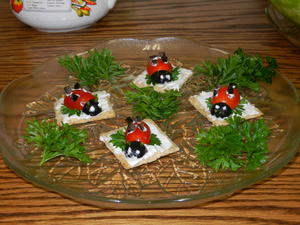 Lady bugs on crackers. 