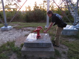 All too soon it was time to head back. Here Levi is trying out the hand pump for the well directly under the fire tower.