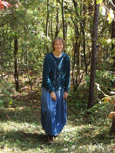 Kristina hiking in our woods.