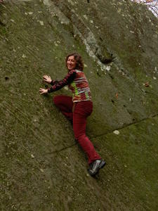 Climbing the steep rock. 