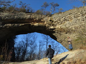 Climbing around at the base of the arch.