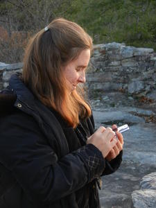 And texting her friends