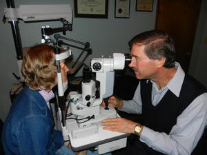 Kristina getting her eyes checked one more time before her parents sold the Optometry practice.