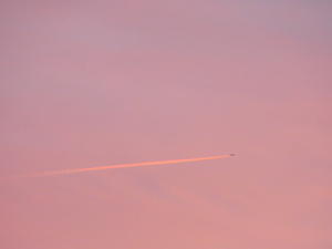 Airplane through the sunset
