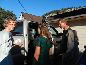 Kristina's parents and a few friends helped to decorate the large pick-up.