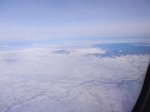 The snowy mountains were beautiful in the sunshine.