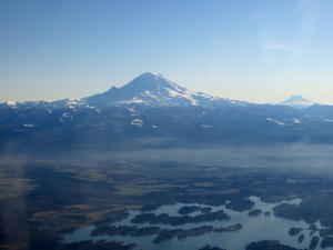 Here was his view of Mount Rainier from the airplane window.